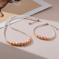 Set rantai mutiara dan gelang air tawar tanpa nukleasi “Berjaya di Depan”, 3.5–7 mm, TK0631