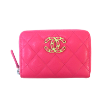 【二手名牌BRAND OFF】CHANEL 香奈兒【再降價】桃紅色 牛皮 菱格紋 荔枝紋 CHANEL 19 零錢包