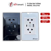 Ổ cắm 3 chấu USB Type-C EITsmart EOL2702 Mặt kính cường lực [Series Ổ cắm]