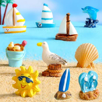 Summer Sun Dolphin Beach Boat Pigeon Bucket Starfish Shoes Figurine Diy Home Decor Miniature Fairy Garden Decoration Accessories