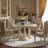 European solid wood round dining table villa French marble dining table 6 people dining table luxury furniture customization