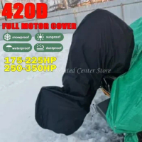 420D Black Boat Full Outboard Engine Cover Heavy Duty Engine Motor Covers Protector for 175-225HP / 250-350HP Waterproof