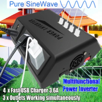 2000W Pure Sine Wave Inverter Outlets USB Touch Screen Lithium Battery Lead-acid Battery Voltage Converter Transformer 12V