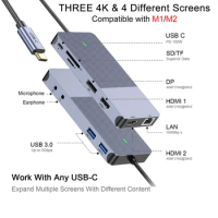 USB Type C Dock Displaylink Three 4K Dual HDMI Adapter Hub Laptop Docking Station For Lenovo ThinkPad HP Dell XPS M1 M2 MacBook