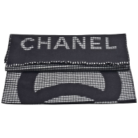 CHANEL 經典雙C LOGO千鳥格雙面喀什米爾羊毛流蘇圍巾(黑色)