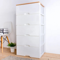 【HOUSE 好室喵】木天板-純白衣物抽屜式五層收納櫃-超大款(5大抽 台灣製造-白色)