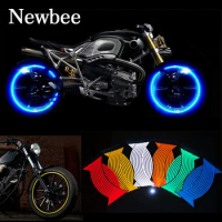 Newbee 16 Pcs Strips Motorcycle Wheel Sticker Reflective Decals Rim Tape Bike Car Styling For YAMAHA HONDA SUZUKI KAWASAKI BMW
