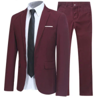 Elegant Men\\\'s Tuxedo Suit Blazer and Pants Set Slim Fit Jacket Coat for Formal Party Multiple Colors Available