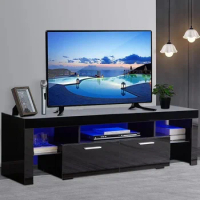 Black TV Stand for 70 Inch TV, Modern TV Console Cabinet Table with 16 Colors LED Lights