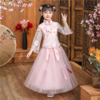 Kid Chinese Han Fu Ancient Embroidery Dress Girl Tang Dynasty Han Ming Costume Party Evening Performance Princess Dress Hanfu