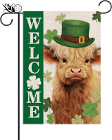 St Patricks Day Garden Flag Welcome Horse Shamrocks Clovers For Animals Lovers Vertical Double Sided