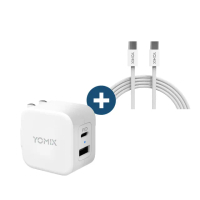 【YOMIX 優迷】C to C 60W快充1.5M線組★20W 雙孔快充摺疊充電器 (支援iPhone 16)