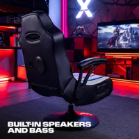 Black/Red X Rocker Falcon Pedestal PC Office Computer Gaming Chair, 2.1 Wireless Audio System, Subwoofer, Padded Armrest