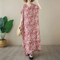 Pakaian Kapas Nipis, Gaya Percutian Thai, Untuk Wanita, Pakaian Musim Panas, Leher V, Jubah Lurus Le