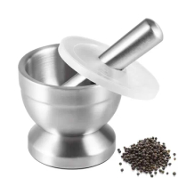 Stainless Steel Spice Grinder with Mortar and Pestle Herbs Spice Grinder Bowl Seasoning Mill Pill Crusher