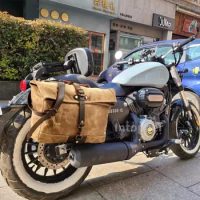 Vintage Men Motorcycle Backpack Waterproof Canvas Leather Retro Rear Seat Bag Motocross Saddlebags Biker Side Bag Brown