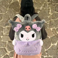 MINISO - Sanrio Girl Plush Cartoon Backpack Kawaii Kuromi Melody Large Capacity Schoolbag Cute Fluffy Shoulder Bag Birthday Gift