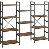 SUPERJARE Triple 4 Tier Bookshelf, Bookcase with 11 Open Display Shelves, Wide Book Shelf Book Case for Home &amp; Office