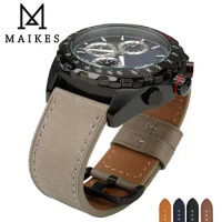 MAIKES Genuine Leather luxury Gray Watchband Watch Accessories Watch Strap 22mm 24mm Bracelet Watch band Watchband For fossil