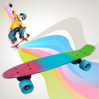 Mini Cruiser Skateboard Banana Fishboard Three-color Mixing Series Retro Print Skate Board Deck PU Wheel Scooter Teenager Skate
