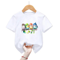 Colorful Peacock/Swan/Flamingo/Bird Print T Shirt Girls/Boys Harajuku Kawaii Kids Clothes Summer Fashion T-Shirt