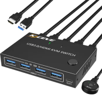 KCEVE USB 3.0 KVM Switch HDMI 2 Port Support 4K@60HZ Simulation EDID,HDMI USB Switch for 2 Computers Share 1 Monitor and 4 USB 3
