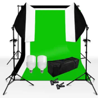25W LED Photo Studio Lighting Softbox Photography Studio Soft Box Backdrop Support Kit with 4x25W LED Bulb 4 Backdrop for Shoot
