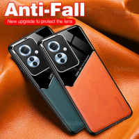 car magnetic holder plexiglass leather texture phone case For Oppo Reno11 F F25 Pro 5G Reno 11F 11 F shockproof back shell coque