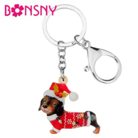 Bonsny Acrylic Christmas Cavalier King Charles Spaniel Dog Key chains Pet Jewelry Car Wallet Key Rings New Gift For Girls Ladies