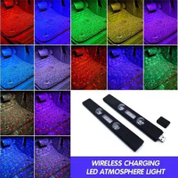 Wireless Charging LED Ambient Light Led Car Foot Ambient Light With USB Cigarette Lighter Backlight Music Control App RGB Auto