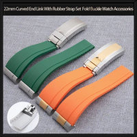 22mm Curved End Link With Soft Rubber Strap Set For TUDOR Watchband M79360.M79363 Stainless Fold Buckle Watch Accessories