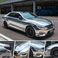 Stretchable Silver Mirror Chrome Electroplate Vinyl Car Wrapping Foil Decal Car Motorcycle Decoration Membrane Sticker 1.52x20M