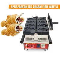 Digital Fish Shape Waffle Maker Ice Cream Taiyaki Machine Electric Waffle Cone Maker 4 Pcs Non Stick Dessert Cooking Pan
