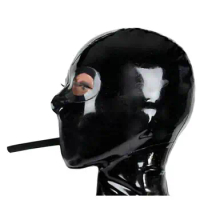 Latex Mask Sexy Rubber Hood Fetish Mask Latex Costume Single With Mouthpiece breathing tube