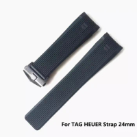 Curved End Watch Band Black Blue Stripe Soft Silicone Wristband For TAG Strap For HEUER GRAND CARRERA AQUARACER Bracelet 24mm