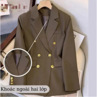 Áo Blazer Nữ Dài Tay Vest Nữ Chất Chéo Ý Cao Cấp Đệm Vai BigSize, Áo Blazer Nữ Khoác Ngoài 2 Lớp Dài