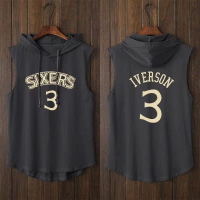 เสื้อบาสเก็ตบอล, AI Iverson, เสื้อกั๊กกีฬา, เสื้อยืดแขนกุด, แขนสั้น, เสื้อผ้าสด, เสื้อกั๊กมีฮู้ด, 76