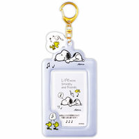 asdfkitty*SNOOPY史努比聽音樂票卡套附鑰匙圈 證件套 悠遊卡套 隨身相框-可放照片-日本正版商品