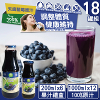 天廚 NFC100%藍莓汁18罐組非濃縮還原果汁石榴汁(1000mlx12+200mlx6)