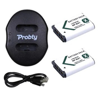 PROBTY 2Pcs NP-BX1 np bx1 batteries + Portable Dual USB Charger for Sony HDR-AS100v AS30 AS15 DSC-RX100 HX400 WX350 RX1 RX100