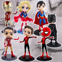 Hot Toys Cartoon Q-version Big Head Model Marvel Avengers Anime Figures Iron Man Thor Spider Man Superwoman Figurines Fans Gifts