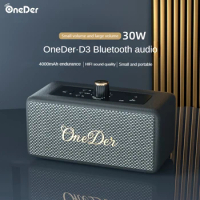 OneDer D3 High Volume Bluetooth Speaker 30W Subwoofer Speaker Retro Leather Wireless Card Outdoor Convenient Bluetooth Speaker