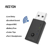 Reiyin USB Audio Transmitter Adapter Bluetooth 5.0 For PC aptX Low Latency Sound Card