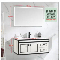 Modern minimalist space aluminum bathroom cabinet combination hand wash basin cabinet round mirror bathroom sink wall hanging ca