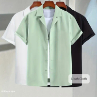 Kemeja Vintage Pria Lengan Pendek Kemeja Polos Pria Katun Nyaman
