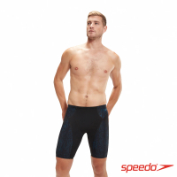 【SPEEDO】男 運動及膝壓縮泳褲 END+ MAX(黑/線條藍)