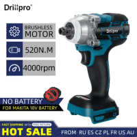 Drillpro 18V 520N.m Cordless Brushless Impact Wrench Stepless Speed Change Switch Adapted To 18V Makita battery