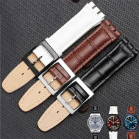 Classic Convex Cancaved Mouth Genuine Leather Watchband 17mm 19mm Black White Brown Strap Fit For Swatch Irony YGS Watch Stock