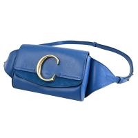 CHLOE C Bag系列牛皮拼接造型腰包(藍)