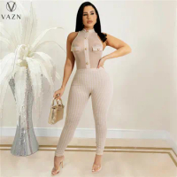 VAZN 2022 New Special Sexy Club Young See Through Tank Sleeve Top Long Pencil Pants Skinny Women 2 Piece Set